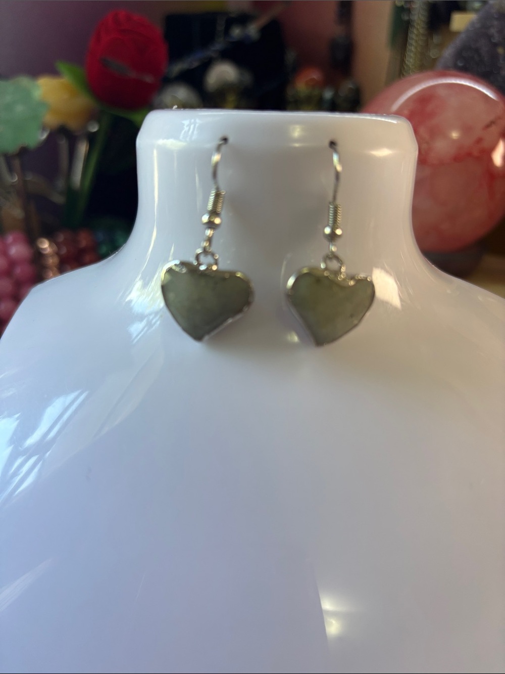 Labradorite Heart Drop Green Stone Earrings